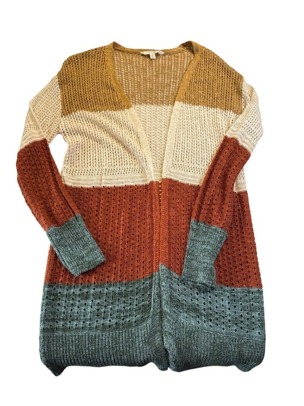 Linda Anderson Open Knit Color Block Cardigan~Size M~Multicolor Sweater L13 32 - Picture 5 of 9